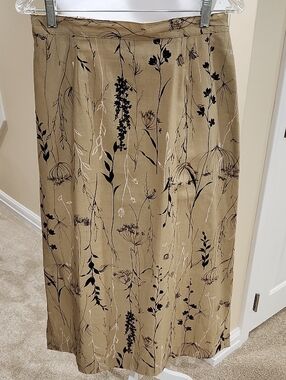 Orvis Tan Botanical Print Linen/cotton Maxi Skirt